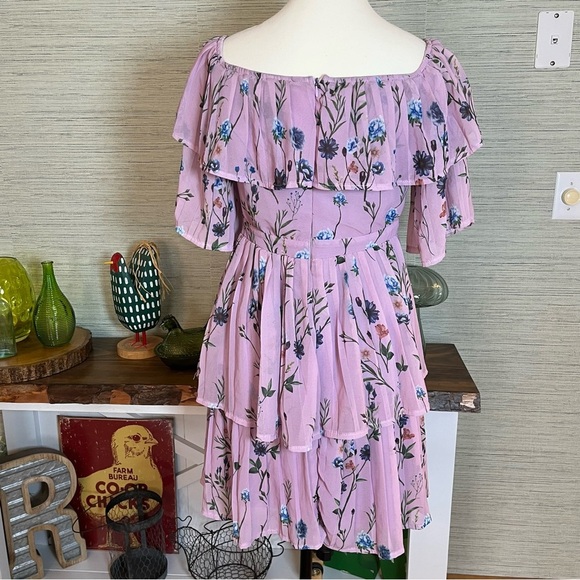 Etik@ Purple Floral Dress Mini Pleated Off-the-shoulder Woman’s Size Medium - Picture 6 of 7